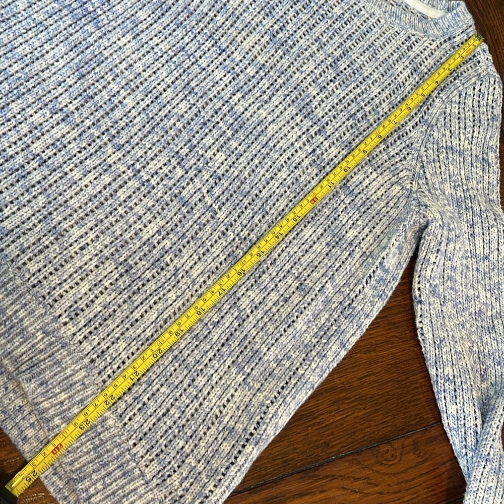 Talbots Blue White Loose Knit Crew Neck Sweater Pullover Medium Cotton - Picture 7 of 8